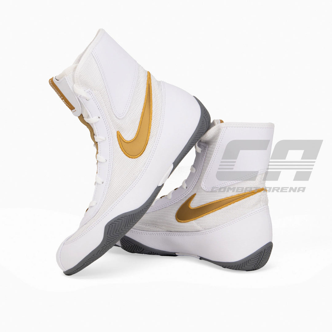 Nike boxing boots white hotsell and gold